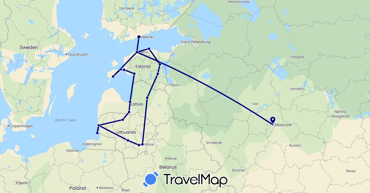 TravelMap itinerary: driving in Estonia, Finland, Lithuania, Latvia, Russia (Europe)